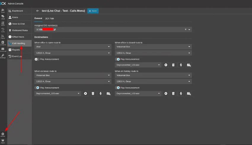 Inbound call routing in 3CX